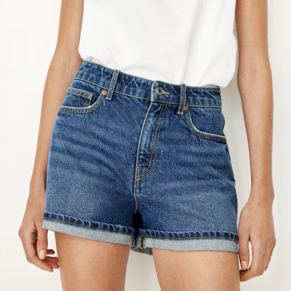 H&M Women’s Blue Denim Jean Mom Shorts High Waist  Size 18 New